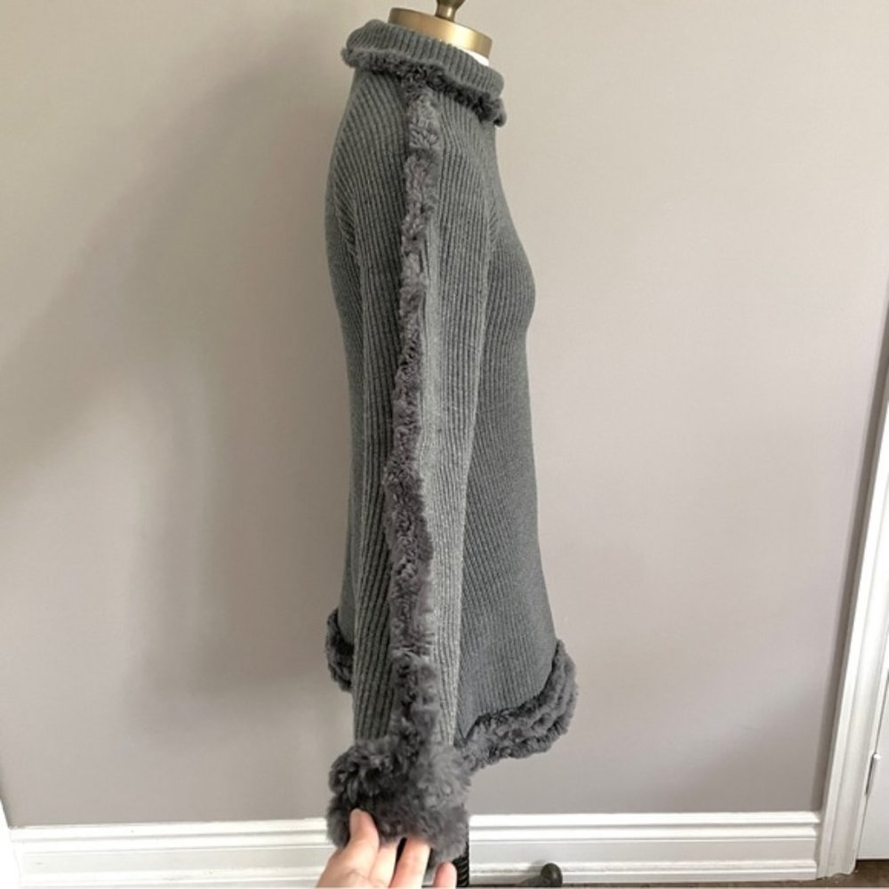 Frett Gray Wool Blend Fur Trimmed Turtleneck Tunic Sweater Mini Dress - S 🇨🇦 - Picture 5 of 13